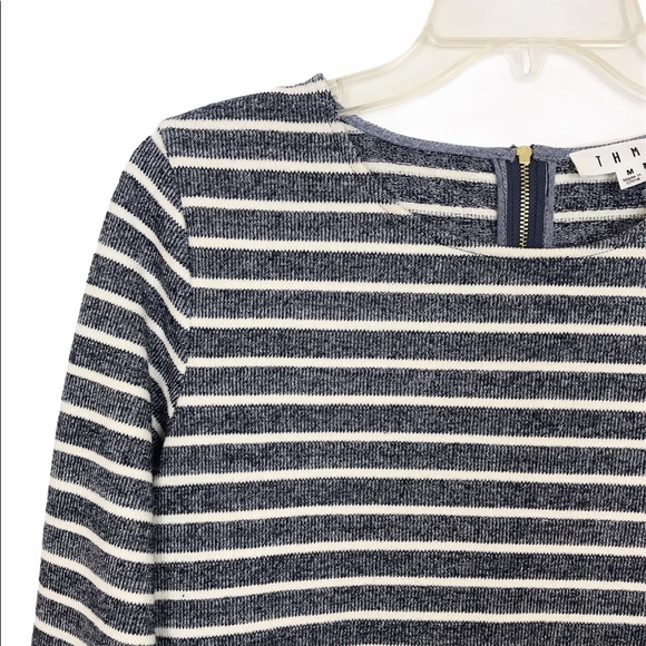 ANTHRO THML White Blue Striped Pleat Hem Top M - Picture 3 of 6